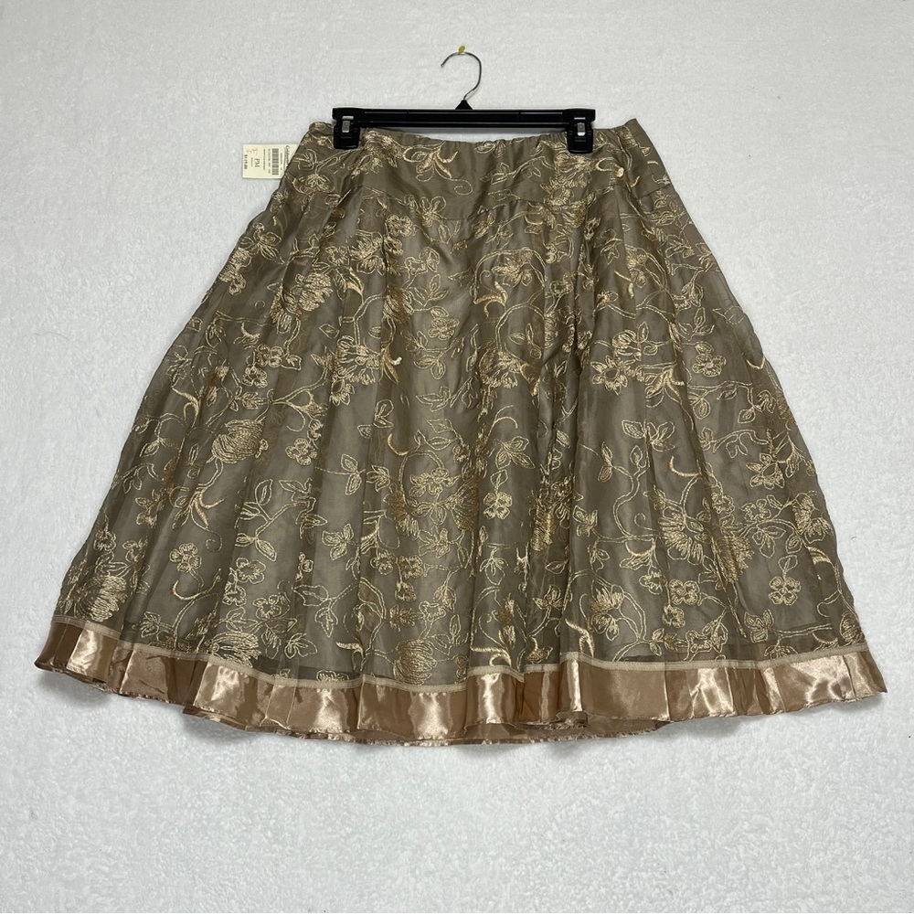 Coldwater Creek NWT Silk Floral Embroidered Skirt Gold Taupe Boho Fairycore